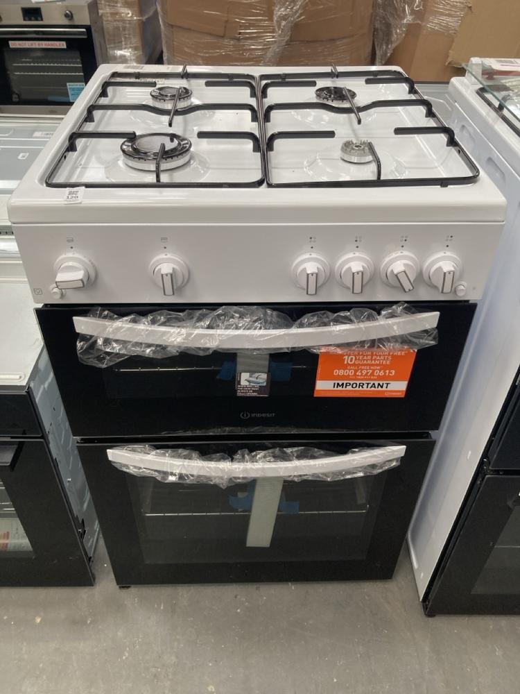 Lot 120  
            Chesterfield SR39 - Collection or Optional Delivery Available 

                
INDESIT 4 BURNER DOUBLE OVEN IN WHITE MODEL: ITG6GW ORIGINAL RRP- £399 (LOCATION:...