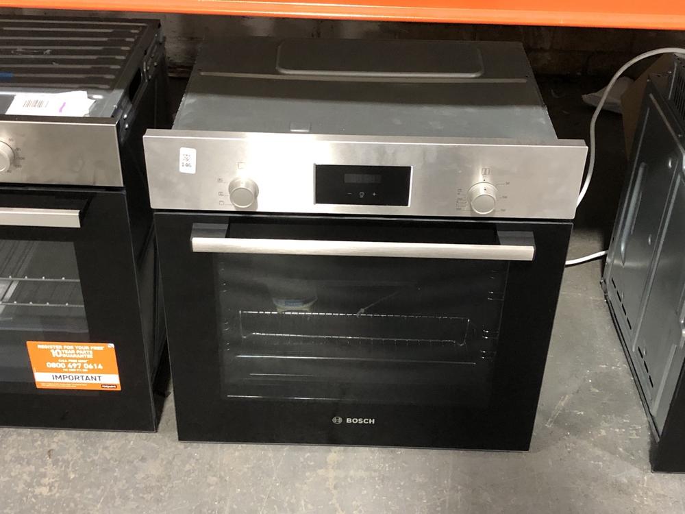 Lot 146  
            Chesterfield SR39 - Collection or Optional Delivery Available 

                
BOSCH BUILT IN SINGLE ELECTRIC OVEN IN STAINLESS STEEL MODEL: HHF113BR ORIGINAL R...