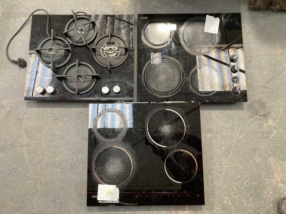 Lot 152  
            Chesterfield SR39 - Collection or Optional Delivery Available 

                
3 X ASSORTED HOBS TO INCLUDE HOTPOINT 4 BURNER GAS HOB IN BLACK MODEL: HGS625 (LO...