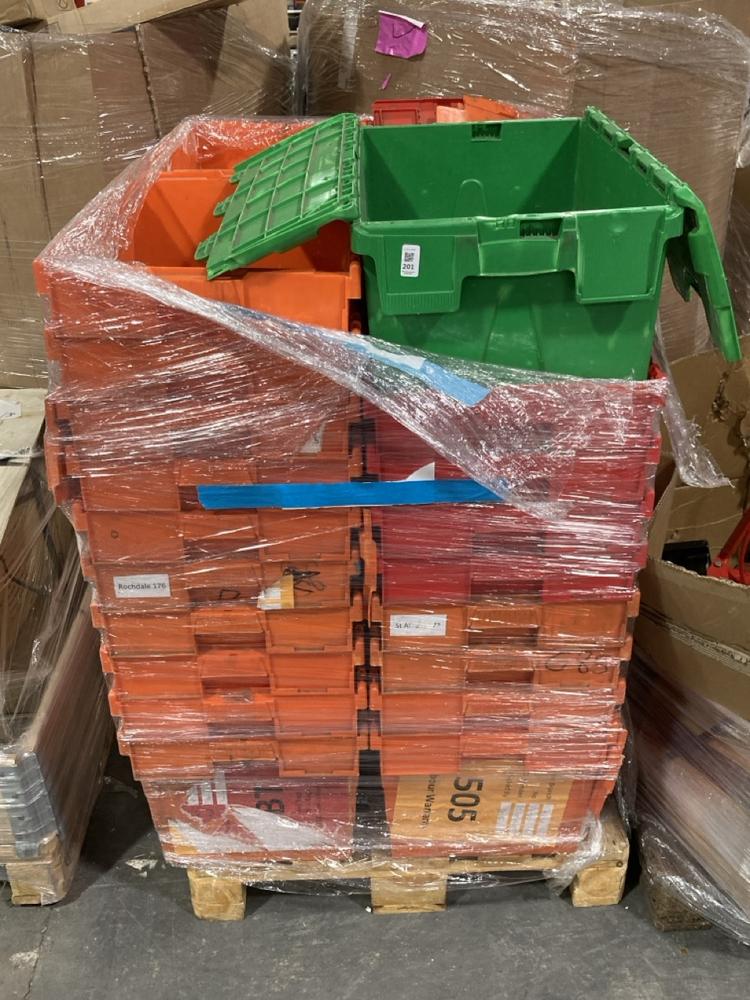 Lot 201  
            Chesterfield SR39 - Collection or Optional Delivery Available 

                
PALLET OF ASSORTED ITEMS TO INCLUDE STORAGE TUB IN ORANGE (LOCATION: B4) (KERBSID...