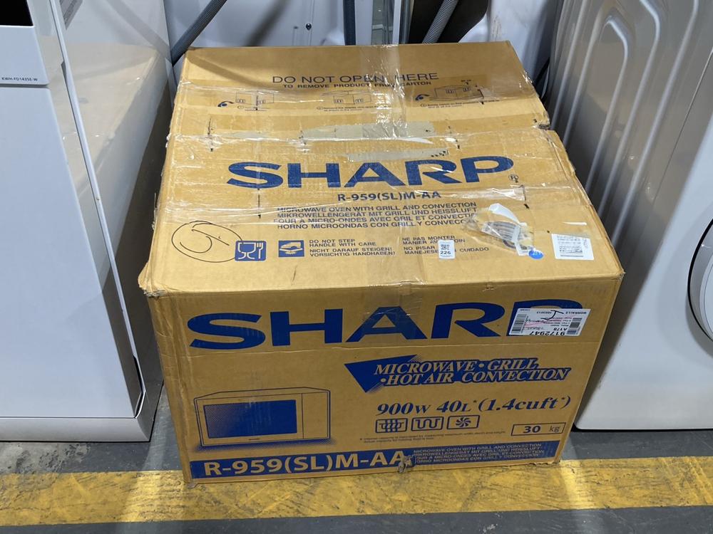 Lot 226  
            Chesterfield SR39 - Collection or Optional Delivery Available 

                
SHARP 900W MICROWAVE OVEN/GRILL IN SILVER MODEL: R-959SLM-AA ORIGINAL RRP- £395 (...