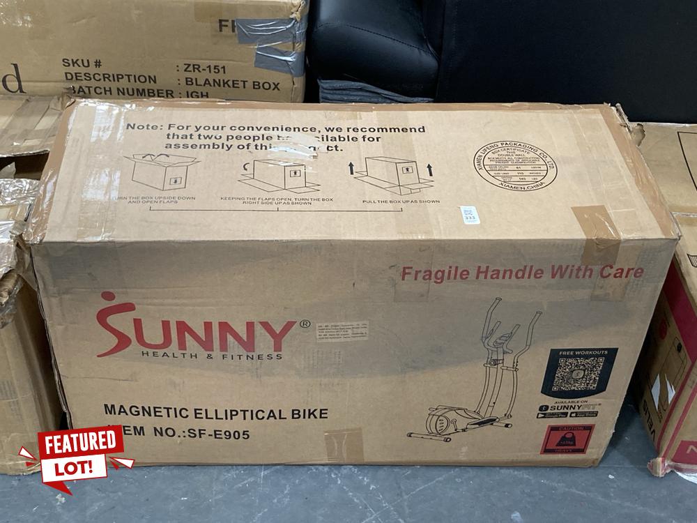 Lot 333  
            Chesterfield SR39 - Collection or Optional Delivery Available 

                
SUNNY HEALTH&FITNESS MAGNETIC ELLIPTICAL BIKE MODEL: SF-E905 ORIGINAL RRP- £220 (...