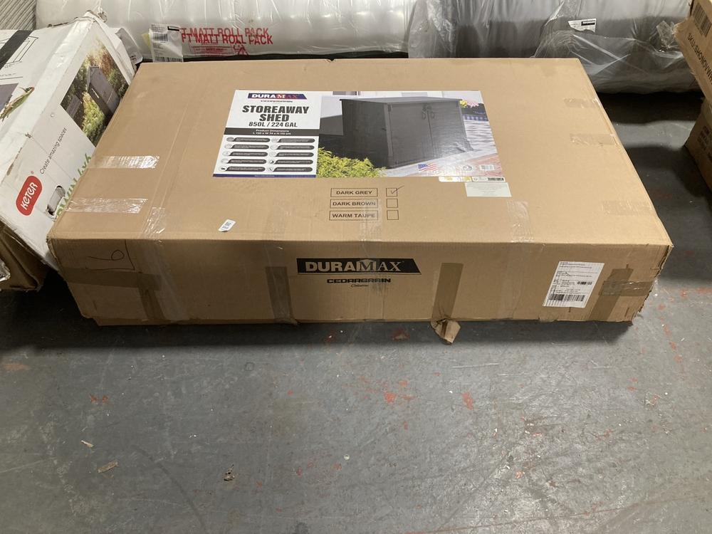 Lot 350  
            Chesterfield SR39 - Collection or Optional Delivery Available 

                
DURAMAX CEDAR GRAIN STOREAWAY SHED 850L IN DARK GREY ORIGINAL RRP- £176 (LOCATION...