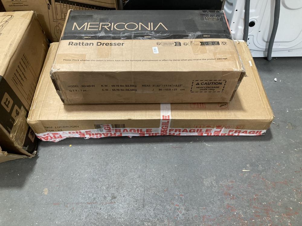 Lot 365  
            Chesterfield SR39 - Collection or Optional Delivery Available 

                
MERICONA RATTAN DRESSER TO INCLUDE LIFT UP COFFEE TABLE IN GREY (LOCATION: B8)