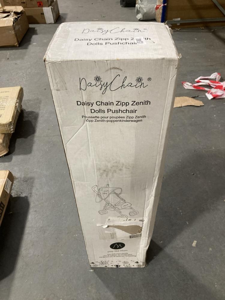 Lot 378  
            Chesterfield SR39 - Collection or Optional Delivery Available 

                
DAISY CHAIN ZIPP ZENITH DOLLS PUSHCHAIR (LOCATION: B RACKING)