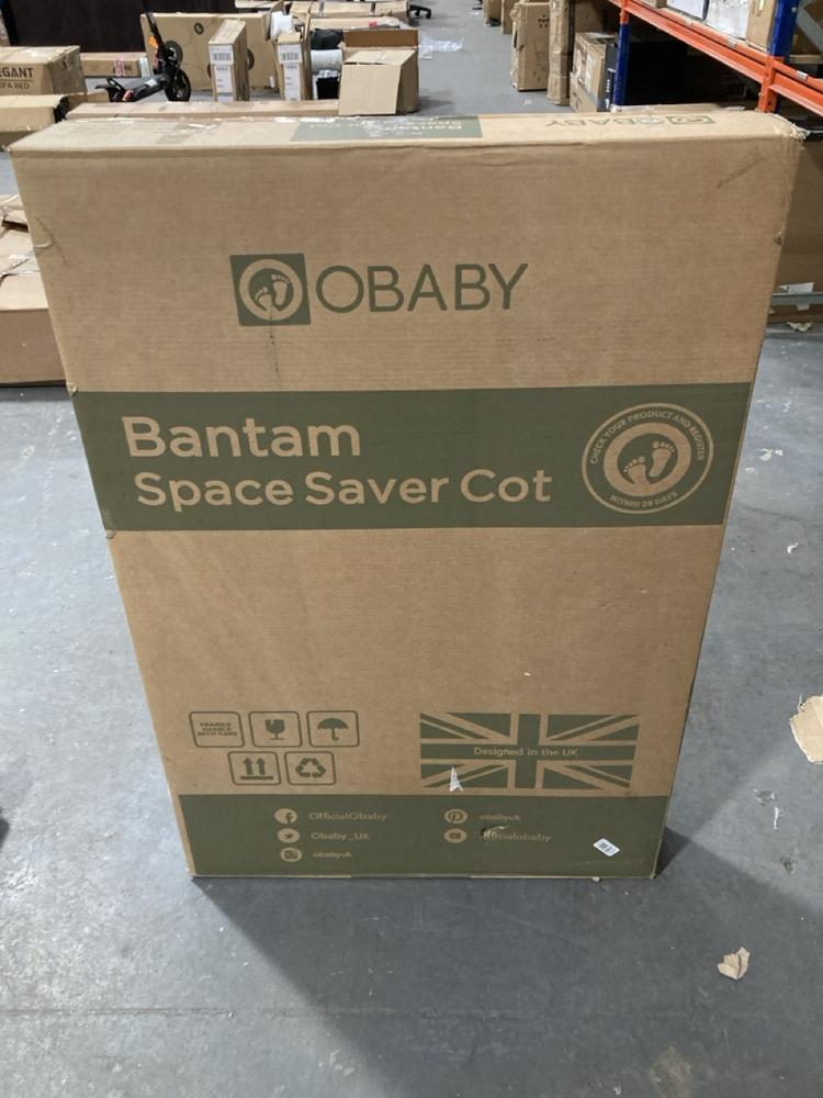 Lot 387  
            Chesterfield SR39 - Collection or Optional Delivery Available 

                
OBABY SANTAM SPACE SAVER COT IN WHITE ORIGINAL RRP- £154 (LOCATION: B RACKING)