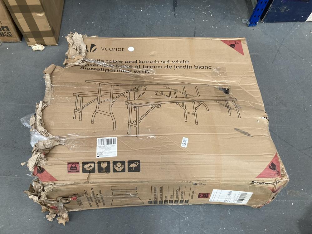 Lot 429  
            Chesterfield SR39 - Collection or Optional Delivery Available 

                
VOUNOT TRESTLE TABLE AND BENCH SET IN WHITE ORIGINAL RRP- £120 (LOCATION: B RACKING)