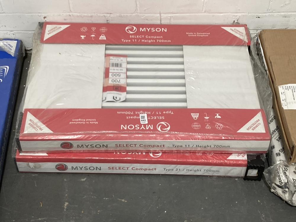 Lot 443  
            Chesterfield SR39 - Collection or Optional Delivery Available 

                
2 X MYSON TYPE 11 700MM RADIATOR IN WHITE (LOCATION: B8)