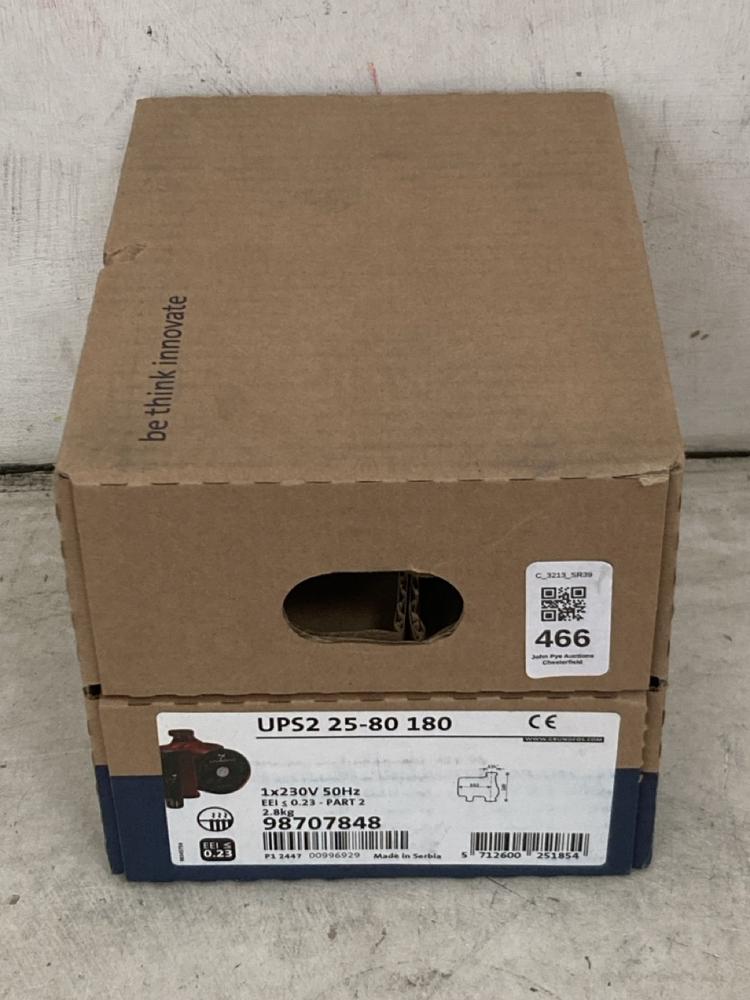 Lot 466  
            Chesterfield SR39 - Collection or Optional Delivery Available 

                
GRUNDFOS UPS 25-80 180 ORIGINAL RRP- £664 (LOCATION: A RACKING)