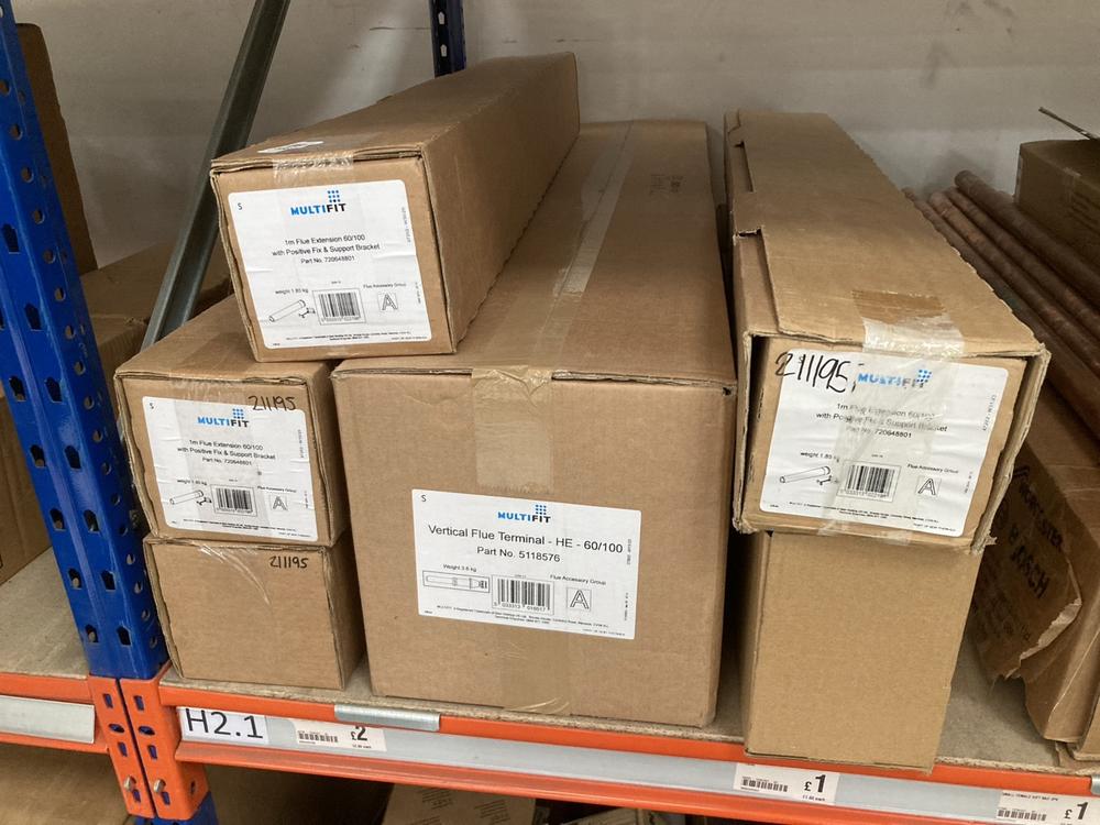 Lot 468  
            Chesterfield SR39 - Collection or Optional Delivery Available 

                
6 X ASSORTED ITEMS TO INCLUDE MULTIFIT 1M FLUE EXTENSION (LOCATION: A RACKING)