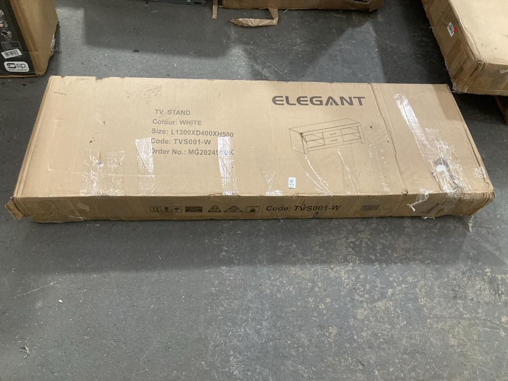 Lot 573  
            Chesterfield SR39 - Collection or Optional Delivery Available 

                
ELEGANT TV STAND IN WHITE MODEL: TVS001-W ORIGINAL RRP- £111 (LOCATION: A7)