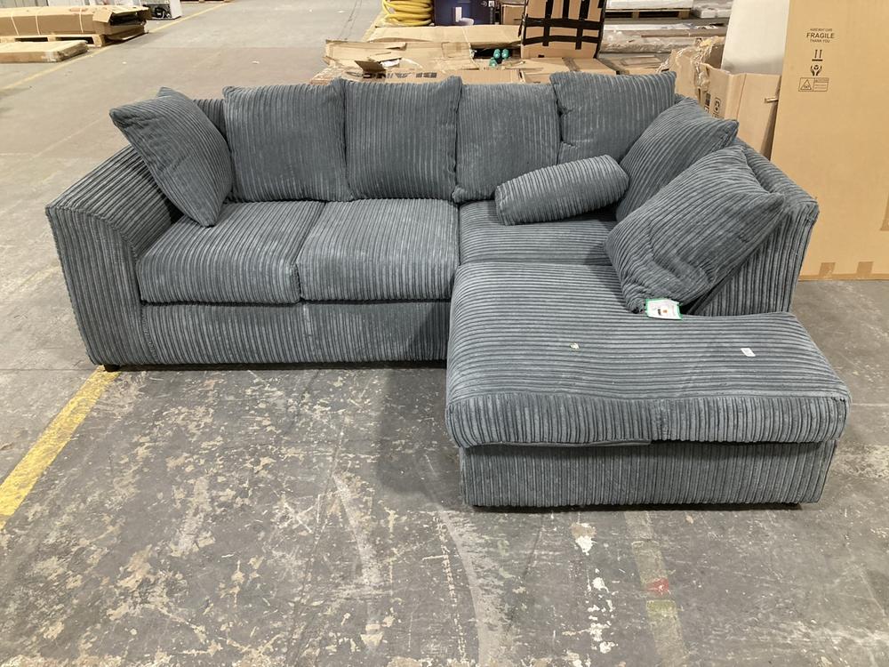 Lot 592  
            Chesterfield SR39 - Collection or Optional Delivery Available 

                
TWAIN LARGE CORDUROY SOFA WITH RIGHT FACING CHAISE IN CORD STONE GREY (LOCATION: A7)