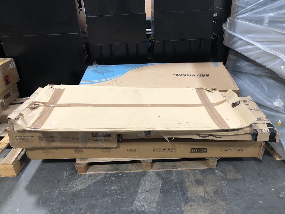 Lot 617  
            Chesterfield SR39 - Collection or Optional Delivery Available 

                
PALLET OF ASSORTED ITEMS TO INCLUDE GLINTON 6 DRAWER CHEST (LOCATION: A5) (KERBSI...