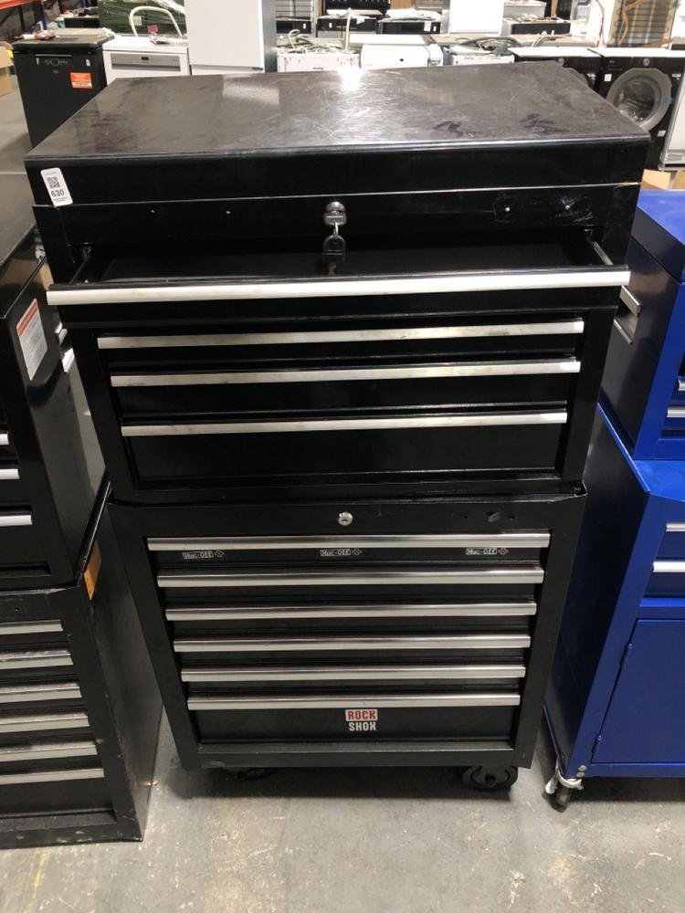 Lot 630  
            Chesterfield SR39 - Collection or Optional Delivery Available 

                
5 DRAWER TOOL CHEST IN BLACK TO INCLUDE 6 DRAWER WHEELED TOOL CHEST IN BLACK (LOC...