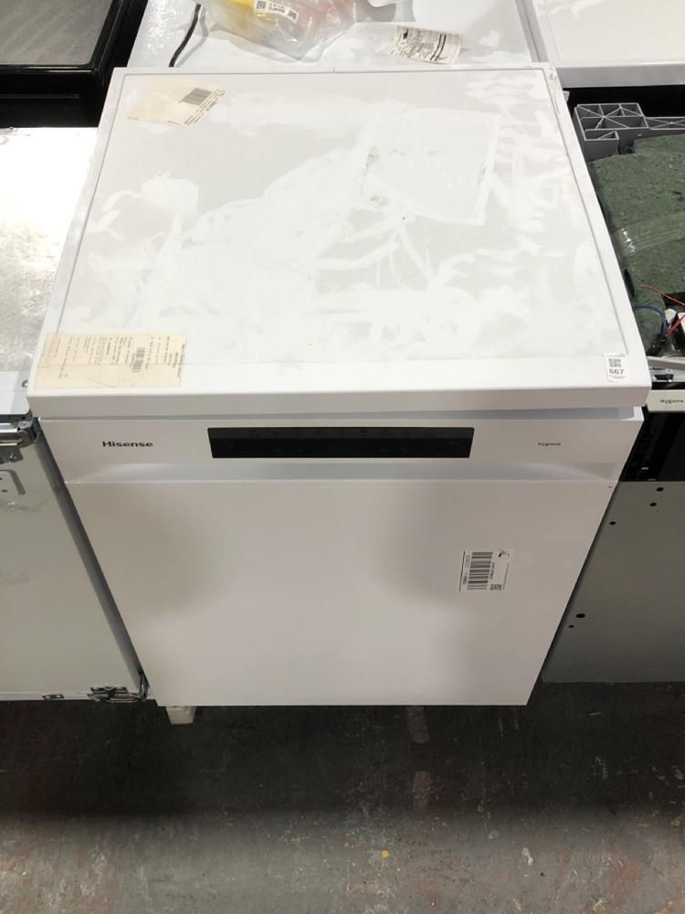 Lot 667  
            Chesterfield SR39 - Collection or Optional Delivery Available 

                
HISENSE DISHWASHER IN WHITE MODEL: HS673C6OWUK ORIGINAL RRP- £395 (LOCATION: A4)