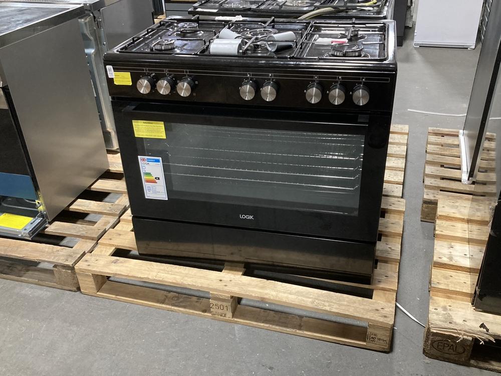 Lot 711  
            Chesterfield SR39 - Collection or Optional Delivery Available 

                
LOGIK 90CM DUAL FUEL RANGE COOKER IN BLACK MODEL: LFTG90B25 ORIGINAL RRP- £429 (L...