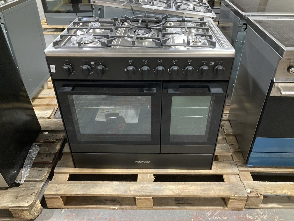 Lot 713  
            Chesterfield SR39 - Collection or Optional Delivery Available 

                
KENWOOD 90CM DUAL FUEL RANGE COOKER IN BLACK MODEL: CK601G ORIGINAL RRP- £899 (LO...