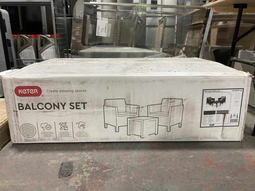 Lot 731  
            Chesterfield SR39 - Collection or Optional Delivery Available 

                
KETER BALCONY SET IN BLACK/GREY ORIGINAL RRP- £419 (LOCATION: A2)