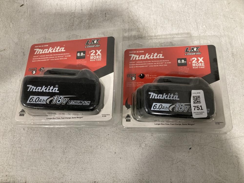 Lot 751  
            Chesterfield SR39 - Collection 

                
2 X MAKITA 6AH 18V LITHIUM ION BATTERY (COLLECTION ONLY) (LOCATION: A2)