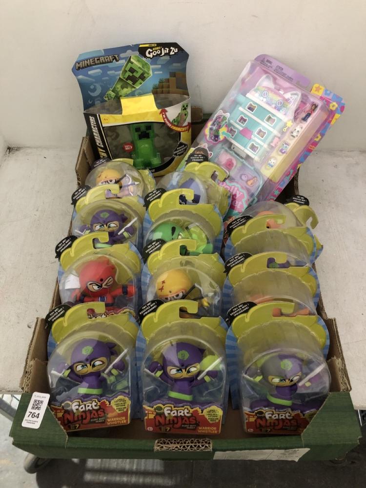 Lot 764  
            Chesterfield SR39 - Collection or Optional Delivery Available 

                
BOX OF APPROX 14 X TOYS TO INCLUDE FART NINJAS WARRIOR WHISTLER (LOCATION: AR)