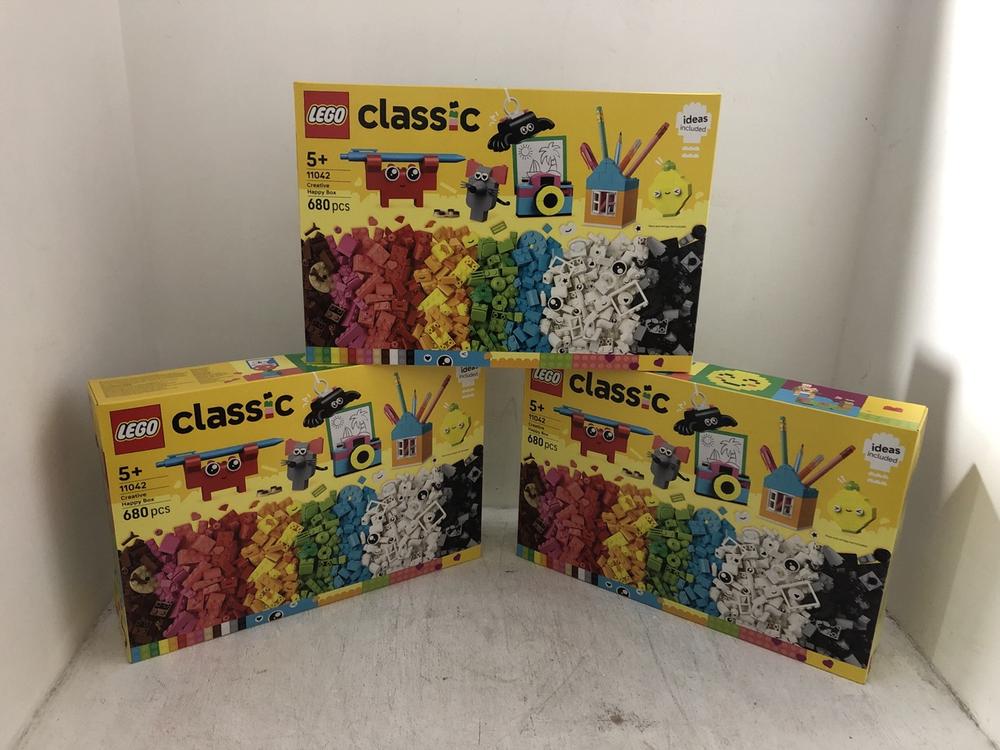 Lot 773  
            Chesterfield SR39 - Collection or Optional Delivery Available 

                
3 X LEGO CLASSIC CREATIVE HAPPY BOX 680 PIECES (LOCATION: AR)