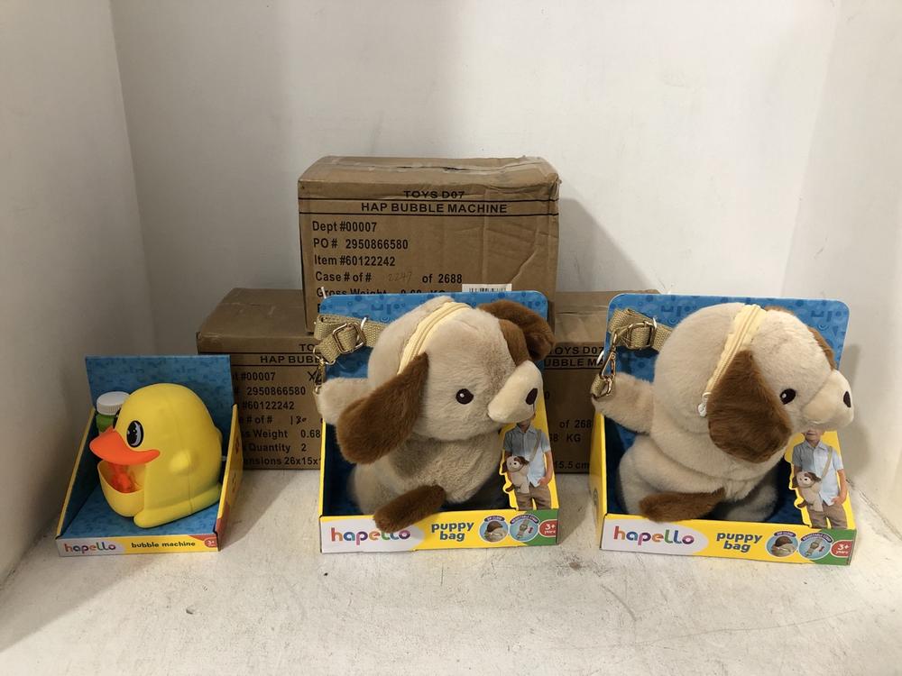 Lot 802  
            Chesterfield SR39 - Collection or Optional Delivery Available 

                
9 X ASSORTED TOYS TO INCLUDE HAPELLO BUBBLE MACHINE (LOCATION: AR)
