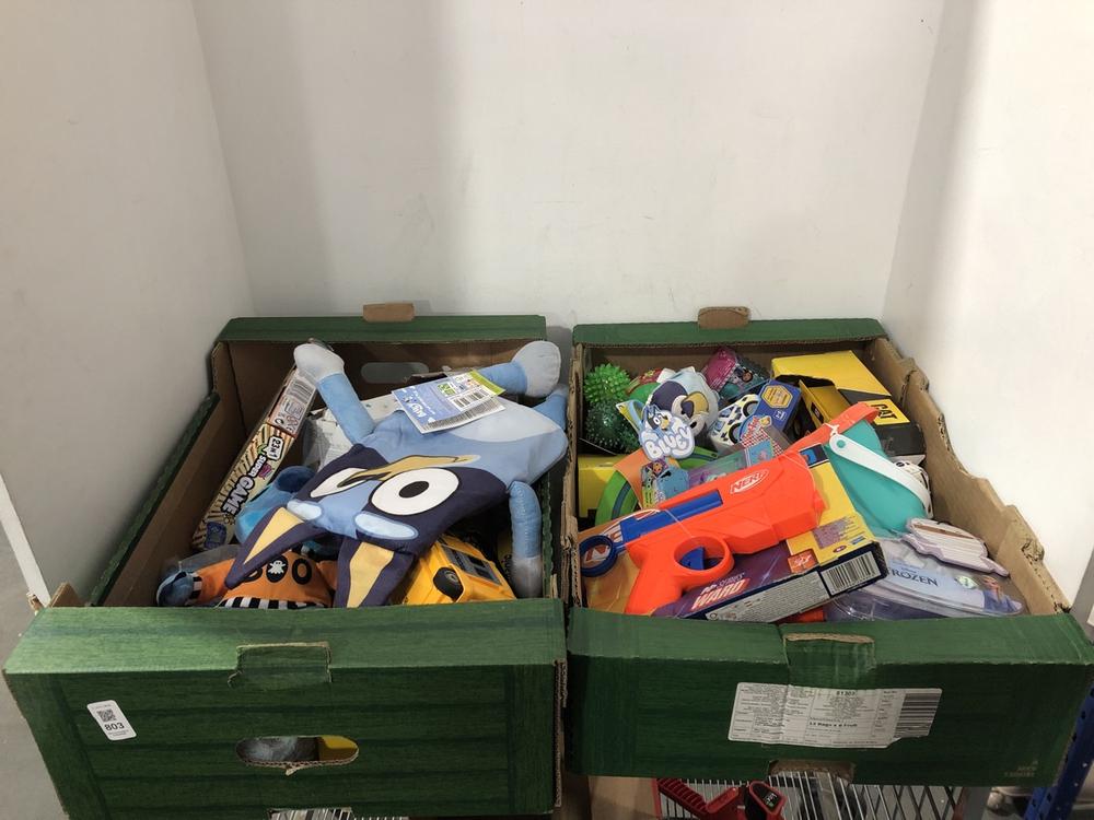 Lot 803  
            Chesterfield SR39 - Collection or Optional Delivery Available 

                
2 X BOXES OF ASSORTED TOYS TO INCLUDE STITCH SOFT TEDDY (LOCATION: AR)