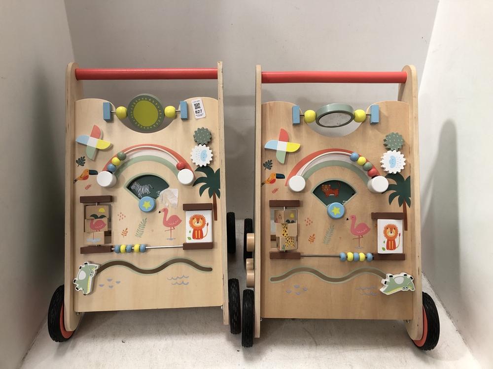 Lot 827  
            Chesterfield SR39 - Collection or Optional Delivery Available 

                
2 X BABY WOODEN INTERACTIVE WALKERS (LOCATION: AR)