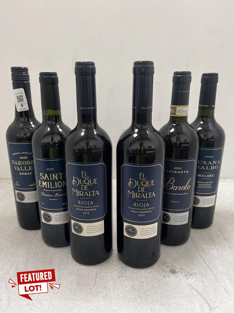 Lot 4  
            Chesterfield SR40 - Collection or Optional Delivery Available 

                
6 X BOTTLES OF M&S COLLECTION WINE TO INCLUDE BARROSSA VALLEY, SAINT EMILION, EL ...