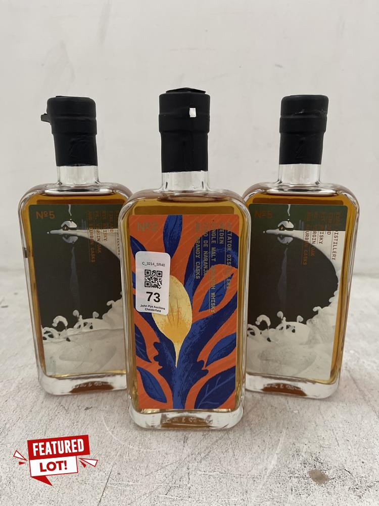 Lot 73  
            Chesterfield SR40 - Collection or Optional Delivery Available 

                
3 X ASSORTED SMALL BATCH WHISKEYS TO INCLUDE AGITATOR DISTILLERY (35CL ABV 40%) A...