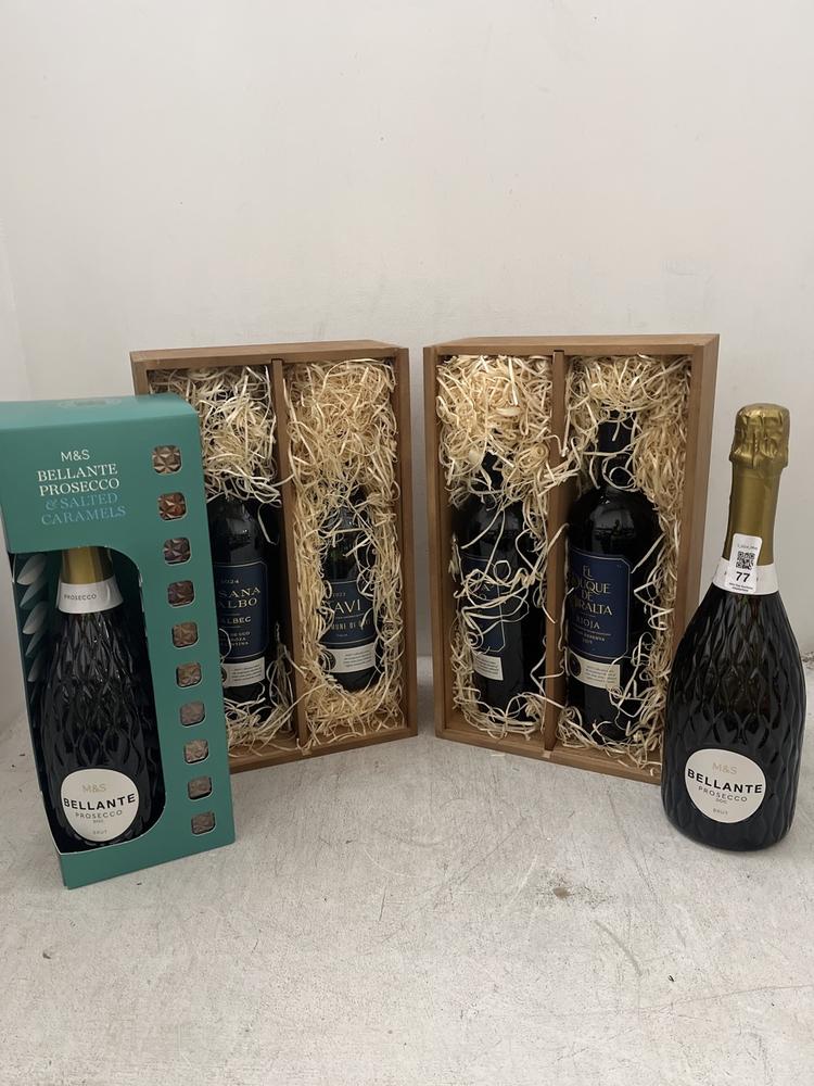 Lot 77  
            Chesterfield SR40 - Collection or Optional Delivery Available 

                
6 X ASSORTED BOTTLES OF M&S WINE TO INCLUDE BELLANTE PROSECCO, SUSANAA BALBO, GAV...