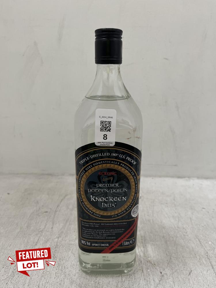 Lot 8  
            Chesterfield SR40 - Collection 

                
KNOCKEEN HILLS TRIPLE-DISTILLED SPIRIT DRINK 1L ABV 90% (18+. ID WILL BE REQUIRED...