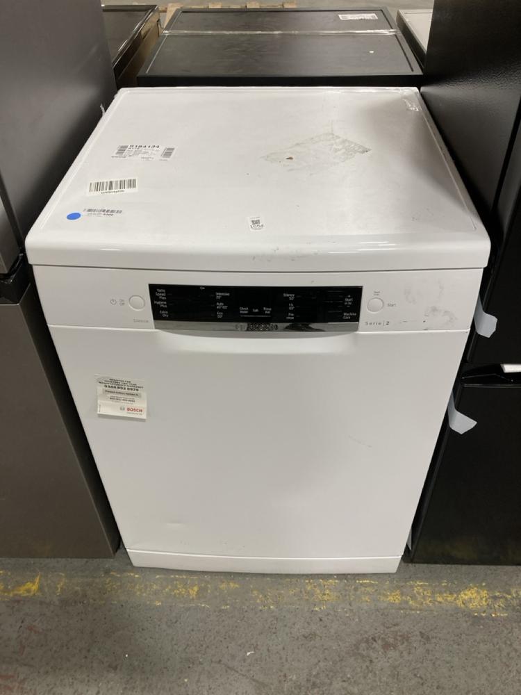 Lot 1054  
            Chesterfield SR38 - Collection or Optional Delivery Available 

                
BOSCH SERIES 2 FREESTANDING FULL SIZE DISHWASHER IN WHITE - MODEL NO. SMS26AW08G ...