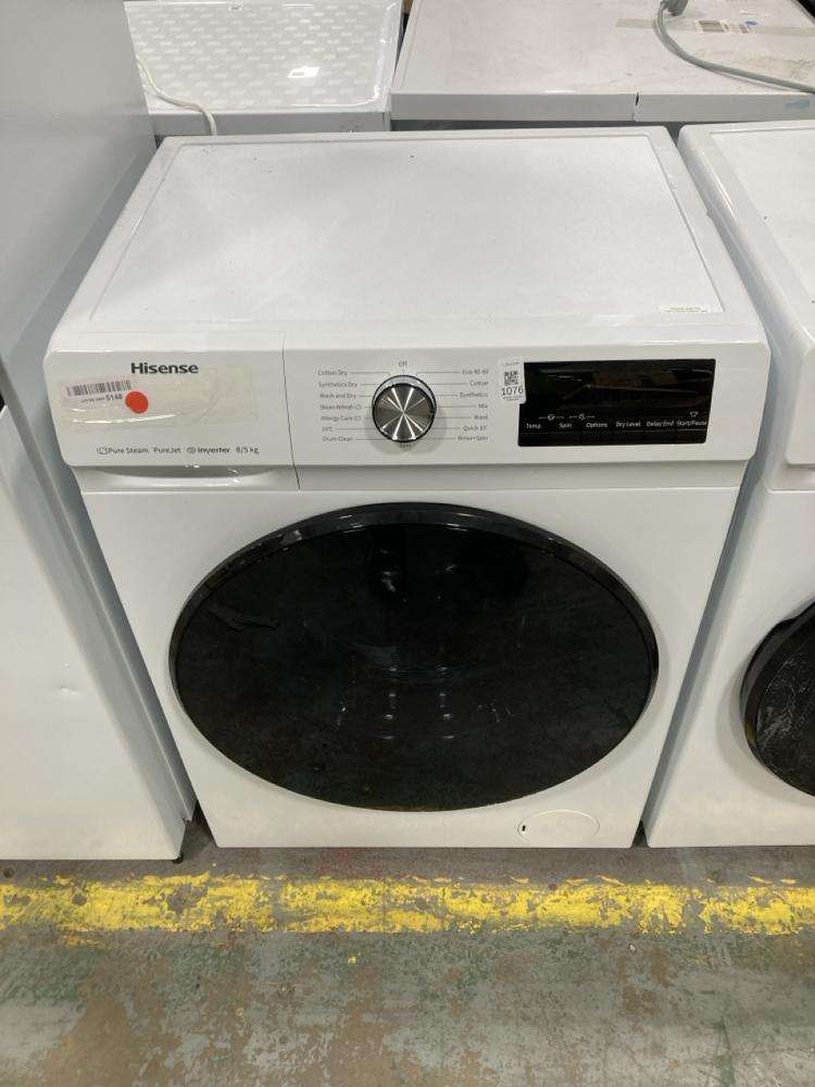 Lot 1076  
            Chesterfield SR38 - Collection or Optional Delivery Available 

                
HISENSE 3 SERIES 8 / 5KG WASHER DRYER IN WHITE - MODEL NO. WDQA8014EVJM - ORIGINA...