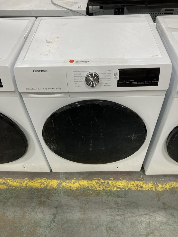 Lot 1077  
            Chesterfield SR38 - Collection or Optional Delivery Available 

                
HISENSE 3 SERIES 8 / 5KG WASHER DRYER IN WHITE - MODEL NO. WDQA8014EVJM - ORIGINA...