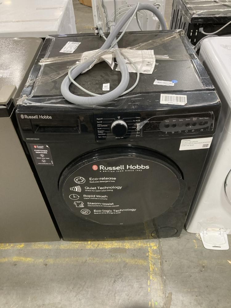 Lot 1088  
            Chesterfield SR38 - Collection or Optional Delivery Available 

                
RUSSELL HOBBS 16 SERIES 9KG WASHING MACHINE IN BLACK - MODEL NO. RH914W116B - ORI...