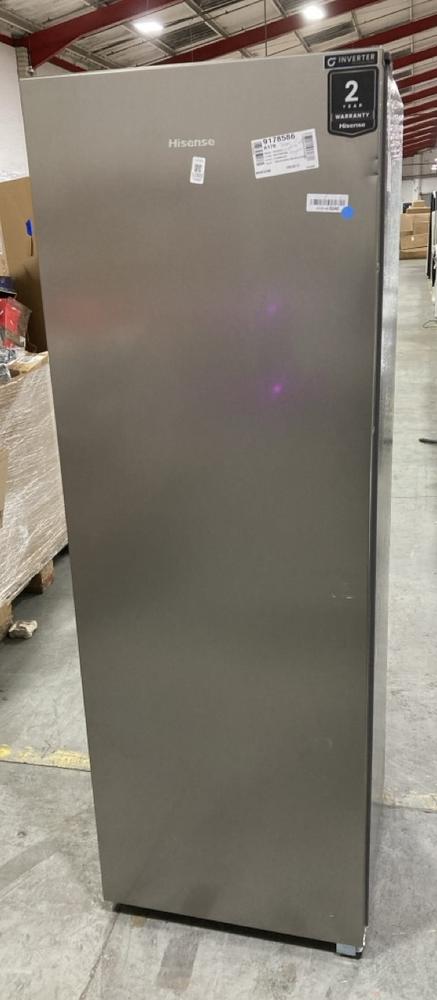 Lot 1090  
            Chesterfield SR38 - Collection or Optional Delivery Available 

                
HISENSE TALL FREESTANDING FREEZER IN STAINLESS STEEL / SILVER - MODEL NO. FV298N4...