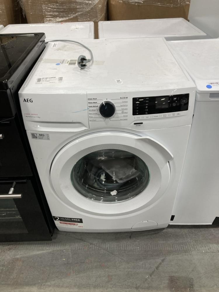 Lot 1114  
            Chesterfield SR38 - Collection or Optional Delivery Available 

                
AEG 5000 SERIES 9KG WASHING MACHINE - MODEL NO. LFX50942B - ORIGINAL RRP £499 (LO...