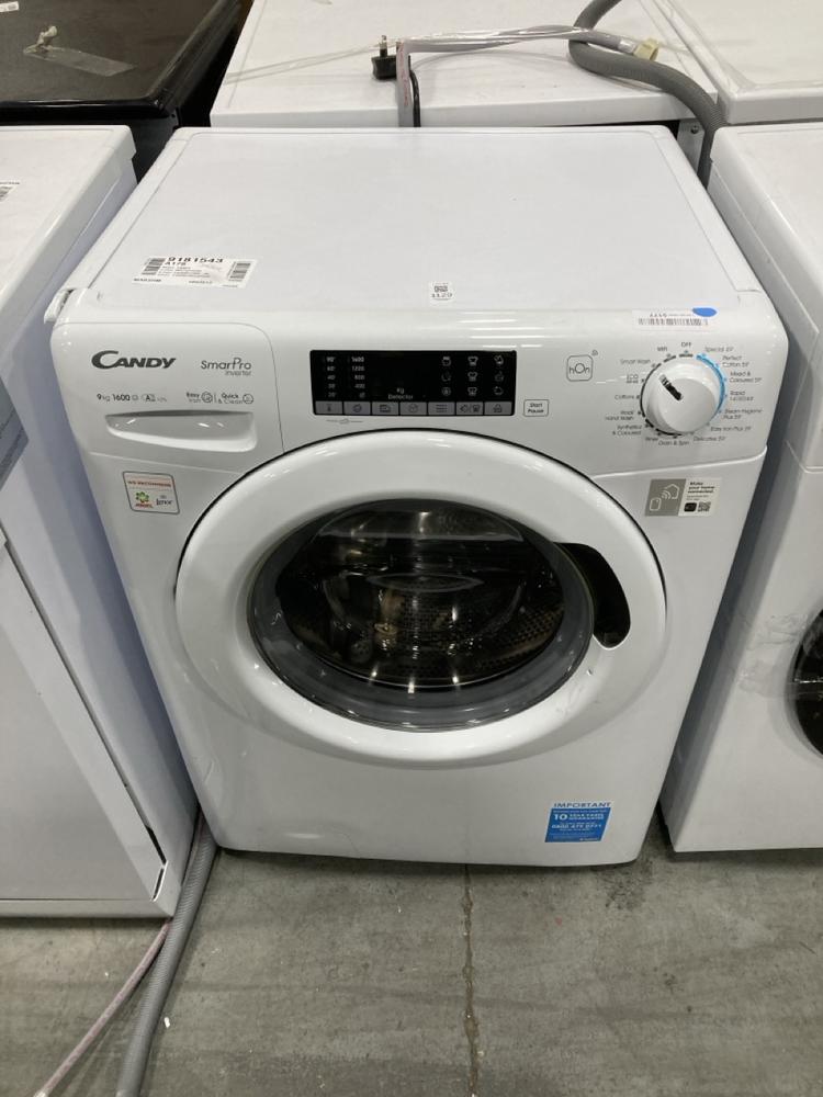 Lot 1129  
            Chesterfield SR38 - Collection or Optional Delivery Available 

                
CANDY SMART PRO 9KG INVERTER WASHING MACHINE IN WHITE - MODEL NO. CSO696TWM6-80 -...