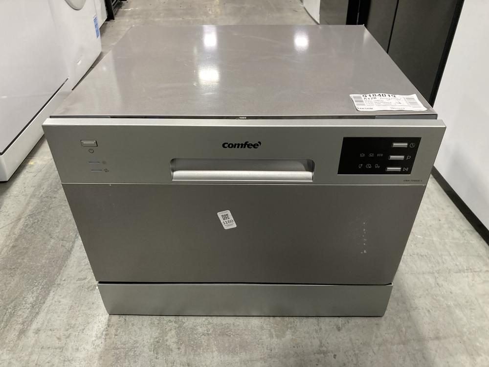 Lot 1160  
            Chesterfield SR38 - Collection or Optional Delivery Available 

                
COMFEE FREESTANDING COMPACT DISHWASHER IN SILVER - MODEL NO. KWH-TD602E-S - ORIGI...