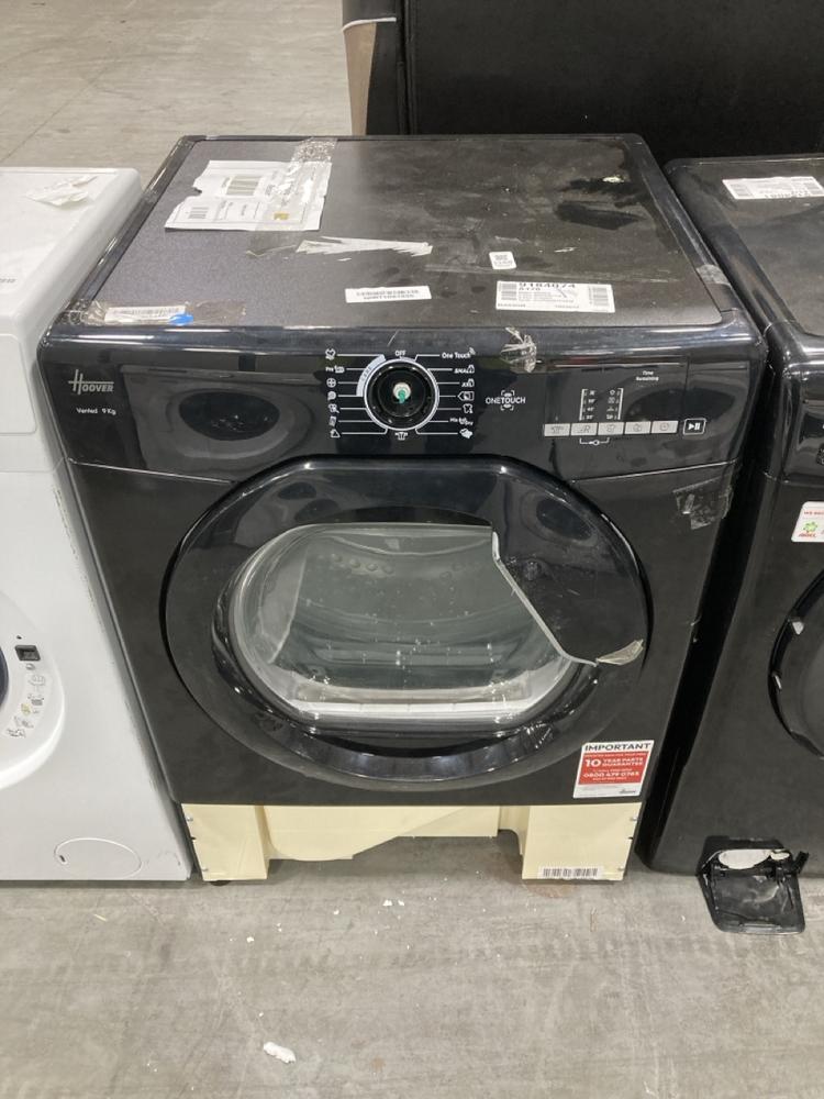 Lot 1168  
            Chesterfield SR38 - Collection or Optional Delivery Available 

                
HOOVER 9KG VENTED TUMBLE DRYER IN BLACK - MODEL NO. HLEV9DGB-80 (LOCATION: SR37)