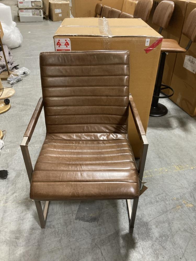 Lot 121  
            Chesterfield SR38 - Collection or Optional Delivery Available 

                
NKUKU WAMMA LEATHER DESK CHAIR - DARK BROWN & BRUSHED METAL - ONE SIZE - ITEM NO....