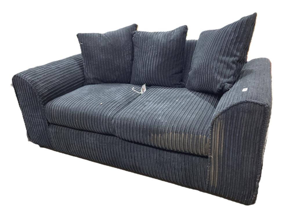 Lot 192  
            Chesterfield SR38 - Collection or Optional Delivery Available 

                
2 SEATER SOFA IN MIDNIGHT BLACK RIBBED FABRIC WITH MATCHING SOFA CUSHIONS (LOCATI...