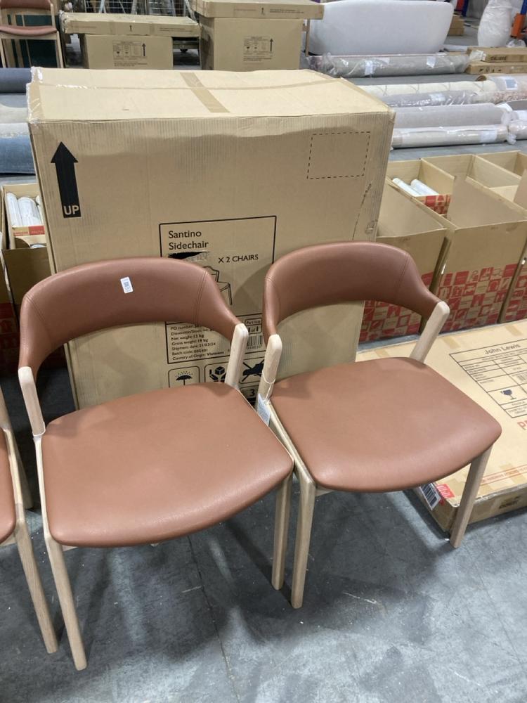 Lot 197  
            Chesterfield SR38 - Collection or Optional Delivery Available 

                
JOHN LEWIS SANTINO SIDE CHAIR SET OF 2 IN COGNAC BROWN LEATHER STYLE FABRIC (LOCA...