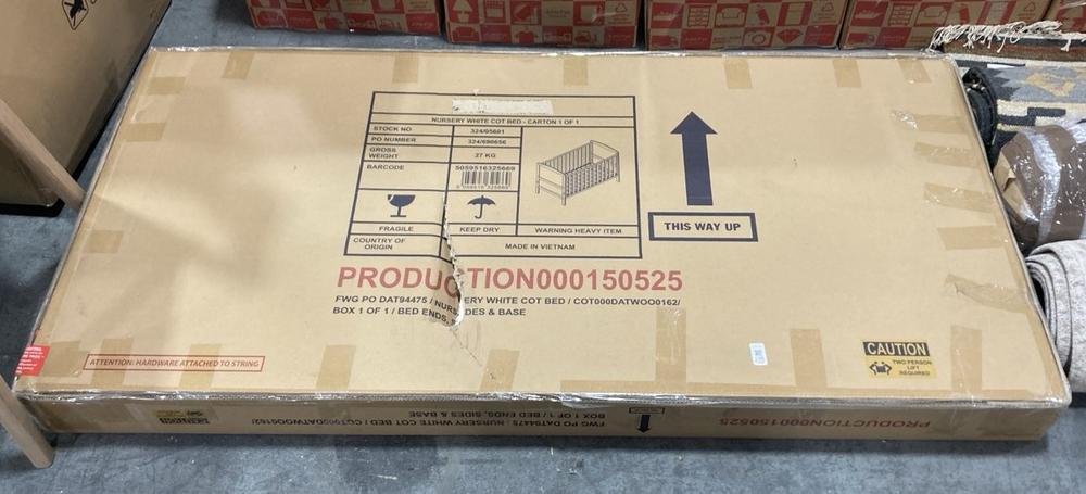 Lot 198  
            Chesterfield SR38 - Collection or Optional Delivery Available 

                
JOHN LEWIS NURSERY COT BED IN WHITE - ORIGINAL RRP £229 (LOCATION: SR38 B11)