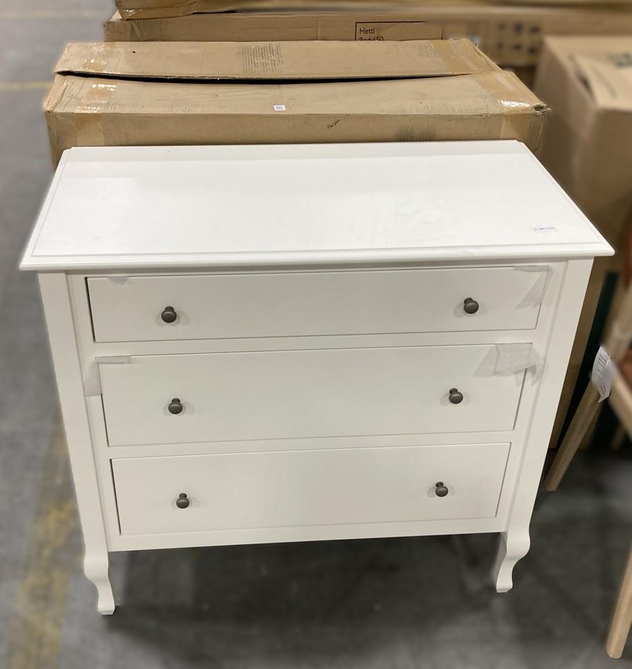 Lot 271  
            Chesterfield SR38 - Collection or Optional Delivery Available 

                
LAURA ASHLEY ROSIE CHILDREN'S 3 DRAWER CHEST IN COTTON WHITE - ORIGINAL RRP £549 ...