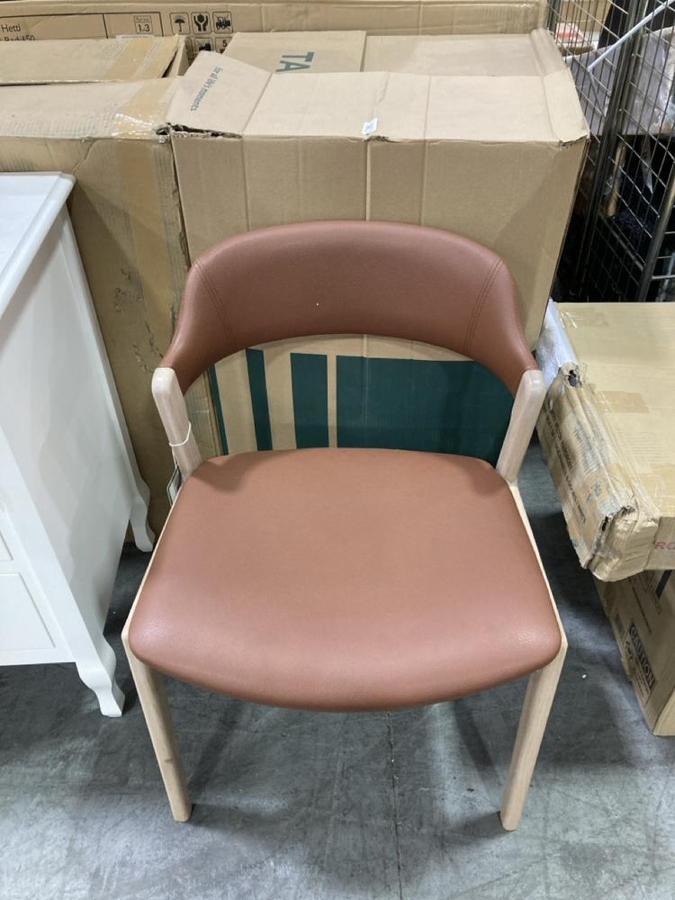 Lot 272  
            Chesterfield SR38 - Collection or Optional Delivery Available 

                
JOHN LEWIS SANTINO DINING CHAIR IN COGNAC BROWN LEATHER STYLE FABRIC - ORIGINAL R...