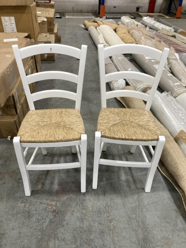 Lot 327  
            Chesterfield SR38 - Collection or Optional Delivery Available 

                
SET OF 2 DINING CHAIRS IN WHITE / WOVEN NATURAL (LOCATION: SR38 B9)