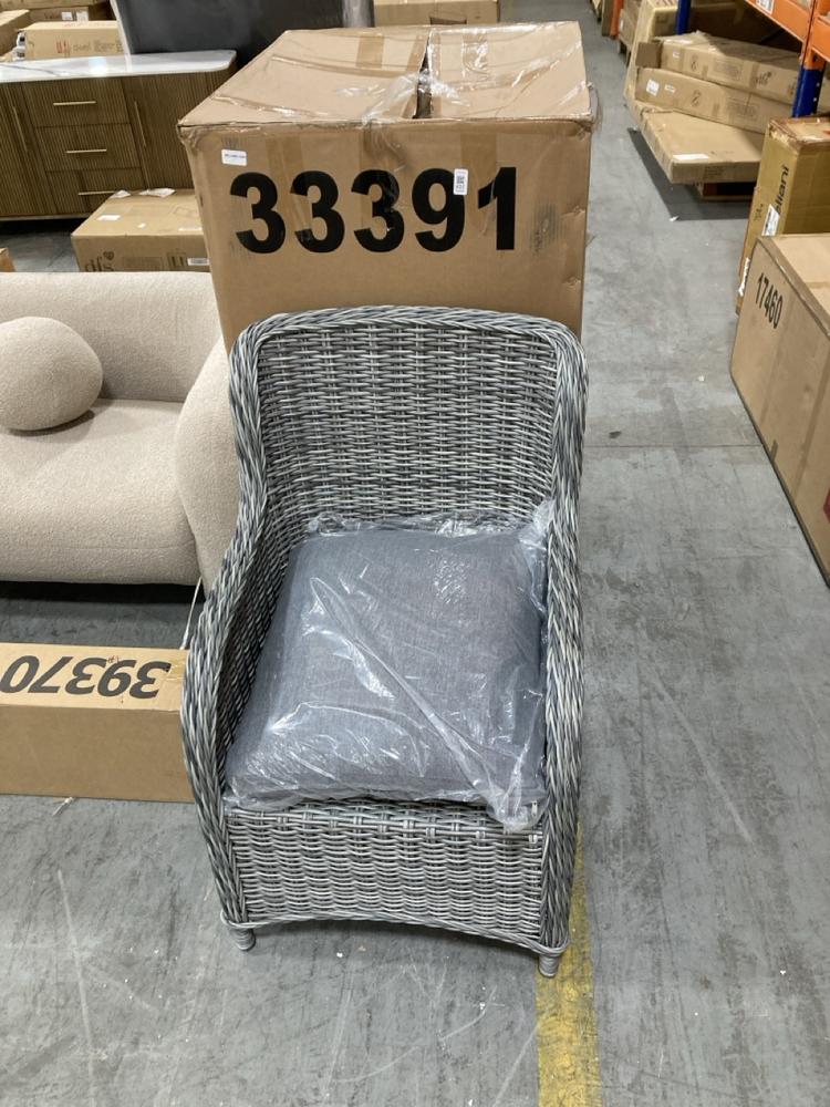 Lot 432  
            Chesterfield SR38 - Collection or Optional Delivery Available 

                
BELIANI SET OF 2 RATTAN GARDEN CHAIRS IN GREY WITH GREY SEAT CUSHION - ITEM NO. 3...