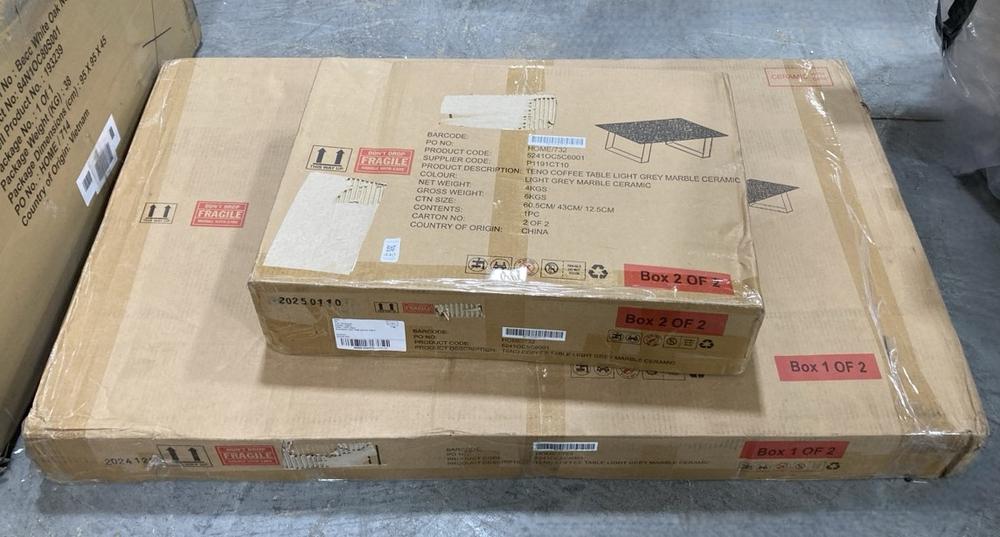 Lot 440  
            Chesterfield SR38 - Collection 

                
DFS COFFEE TABLE IN LIGHT GREY MARBLE CERAMIC - ORIGINAL RRP £199 (COLLECTION ONL...